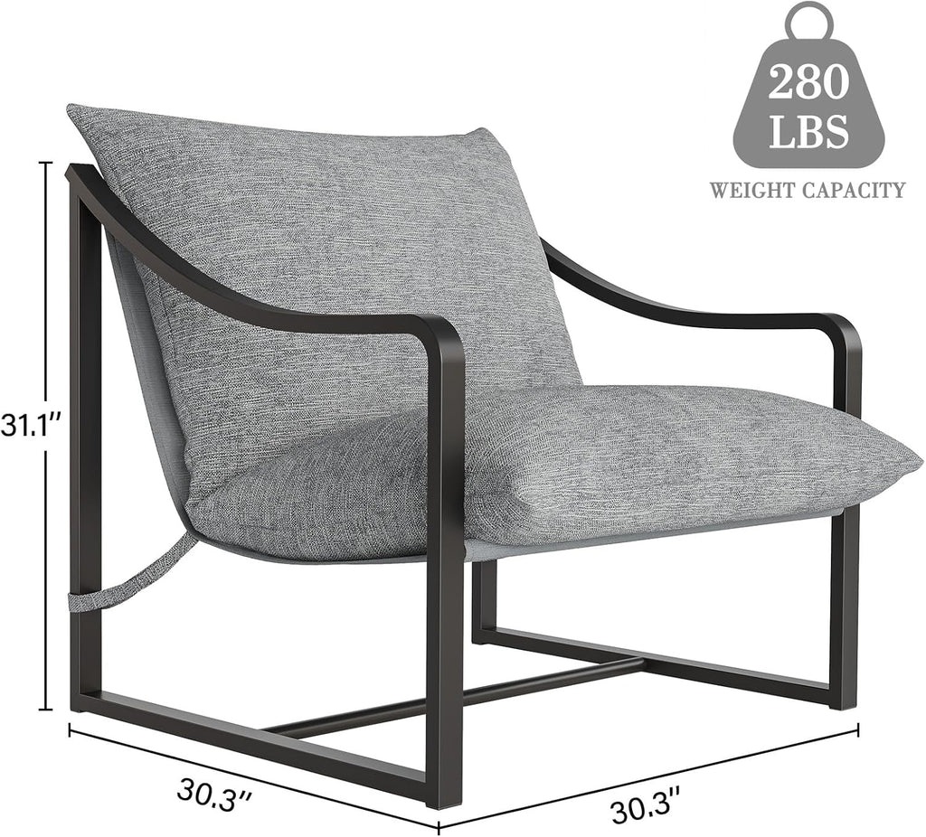 GarveeHome Sling Accent Chair, Mid Century Modern Chair, Sturdy Metal Frame with Removable Cushion, Comfortable Armchair for Living Room, Bedroom, or Reading Nook, Gray