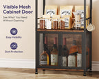 SWTYMIKI Coffee Bar Station for Space - Limited Home Coffee Lovers Espresso | Unique Double Mesh Enclosed Cabinet Doors + 6 Mug Hooks Multi-Purpose Microwave Stand, Buffet Cabinet Storage Rack
