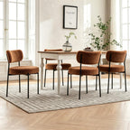 Boucle Dining Chairs Set of 4, Brown Mid Century Modern Kitchen Dining Room Chairs with Curved Backrest and Metal Frame, Round Upholstered Dining Chairs for Kitchen, Living Room