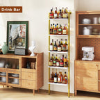 YMYNY 5-Tier Freestanding Wine Rack, White with Gold, UHWR001G | With Fences, Wall Mounted Floating Shelf, Bottles Holder, Liquor Cabinet Storage 16.93" L x 7.87" W x 69.68" H for Kitchen