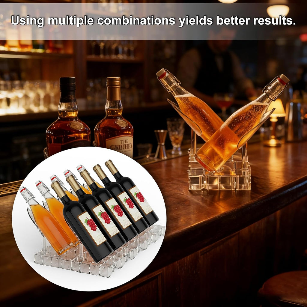 Clear Acrylic Wine Rack, Modular Stackable Countertop Wine Bottle Holder with Leaf Shaped Support, Multi Purpose Versatile Wine Display Stand for Home Bar Party Daily Organizing (2pcs)