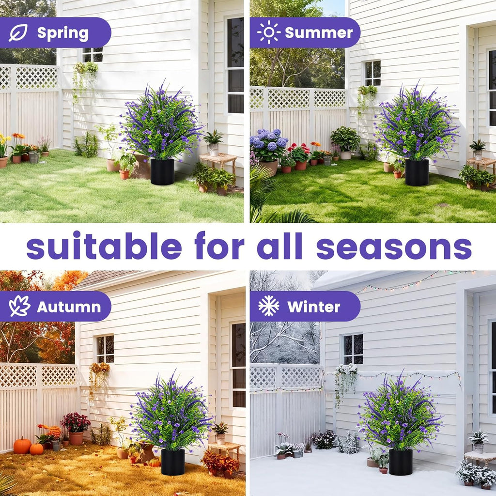 Artificial Lavender Flower Topiary Trees for Front Door UV Resistant Faux Outdoor Potted Plants, Spring Summer Greenery Fake Bushes for Front Door Farmhouse Garden Porch Outdoor Decor (Purple Flower)