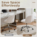 Home Office Chair with Quiet Wheels - Armless Vanity Chair Vanity Stool, 360 Swivel Height Adjustable White