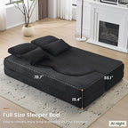 Convertible Folding Sofa Bed, 78” Full Size Loveseat Sleeper Sofa, Chenille Foldable Boneless Floor Couch with 4 Pillows for Guest Living Room Bedroom, No Assembly Required (Black)