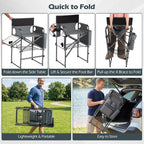 COSTWAY Folding Tall Director Chair, 26" Seat Height Portable Camping Chair with Side Table, Cup Holders, Storage Pockets, Footrest, Compact Makeup Salon Chair Support 350 lbs