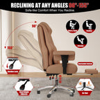400lbs Big and Tall Office Chair, Wide Ergonomic Leather Executive Chair for Heavy People with Foot Rest, High-Back Reclining Computer Chair with Swivel Wheels and Lumbar Support (Brown)