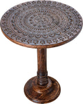 Alpha Living Home Farmhouse End Table, Solid Mango Wood Round Side Table for Living Room, Rustic Accent Table for Bedroom, Sofa Side Table, Burnt Finish, 18 x 22 Inch