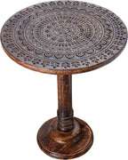 Alpha Living Home Farmhouse End Table, Solid Mango Wood Round Side Table for Living Room, Rustic Accent Table for Bedroom, Sofa Side Table, Burnt Finish, 18 x 22 Inch