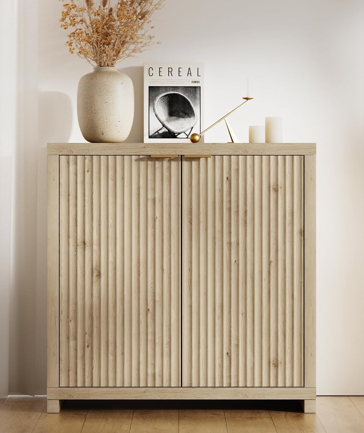 Fluted Sideboard Buffet Cabinet with Storage, Sideboard Cabinet with 2 Doors