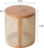 Merax 15.7" Round End Table Artistic Rattan Hollow Woven Accent Side Table, Rubber Wood Nightstand, Chic Home Decor for Living Room Bedroom, Easy Assembly, Natural Color