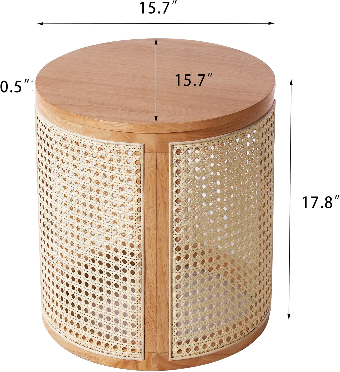 Merax 15.7" Round End Table Artistic Rattan Hollow Woven Accent Side Table, Rubber Wood Nightstand, Chic Home Decor for Living Room Bedroom, Easy Assembly, Natural Color