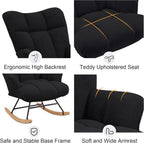 Zedachica Rocking Chair Nursery Teddy Upholstered Glider Rocker Rocking Accent Chair Padded Seat with High Backrest Armchair Comfy Side Chair for Living Room Bedroom Offices (Black Teddy)