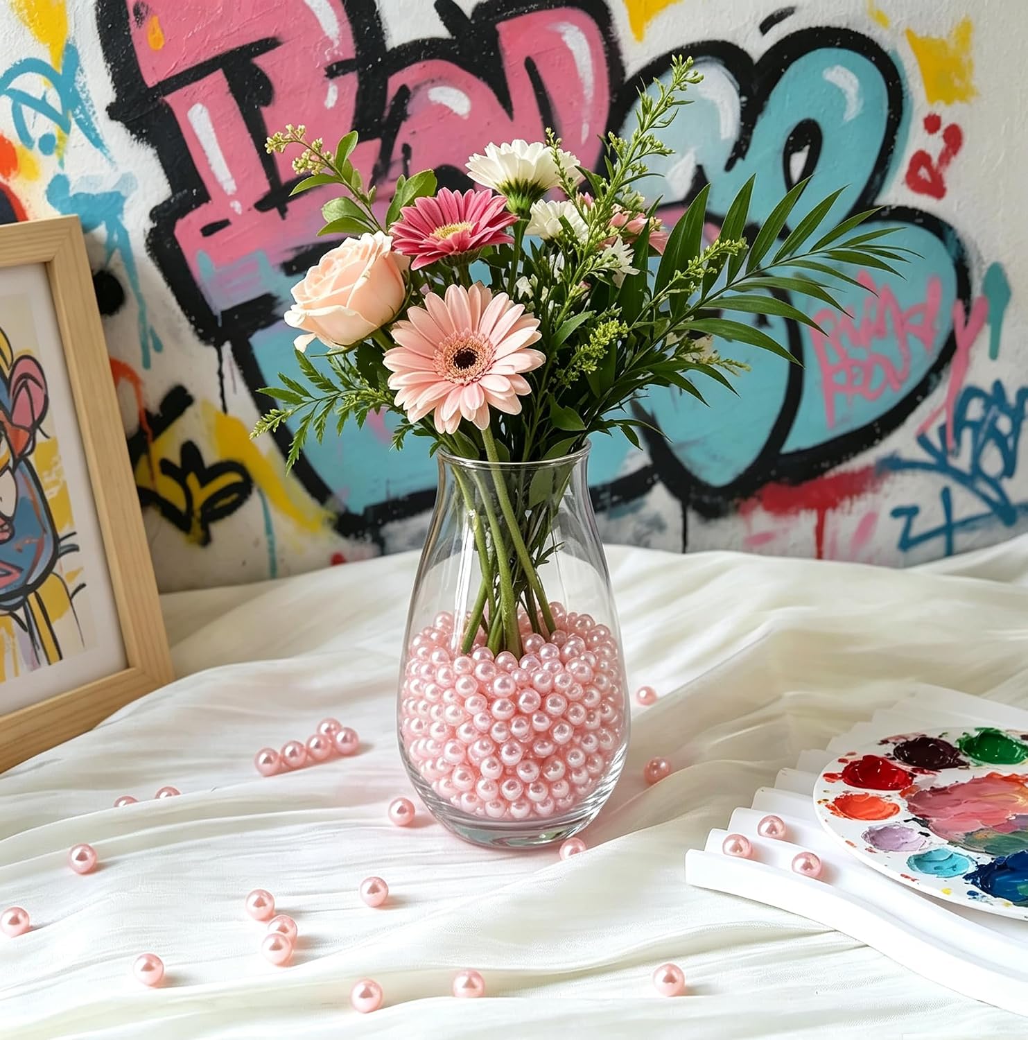 1000Pcs 8mm 0.3inch Pink Vase Filler Pearl Beads for Centerpiece, No Hole Artificial ABS Pearls for Table Decor, Colorful Beads in Bulk for Crafting and Wedding Party Decoration