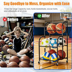 Basketball Rack with Wheels - Space-Saving Vertical Ball Storage for Basketball, Football, Soccer, Rolling Ball Rack for Garage & Outdoor, Heavy-Duty Ball Holder Organizer