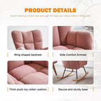 Rocking Chair Nursery, High Backrest Teddy Glider Rocker Upholstered Rocker Recliner Modern Rocking Accent Chairs for Bedroom, Living Room, Offices (Pink)