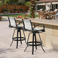 Pellebant 30" Aluminum Outdoor Bar Stools Set of 2, Sunbrella Swivel Patio Bar Height Bar Stools with Back & Footrest, Rust-Proof Patio Bar Stools for Deck Lawn Garden, White