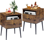 VECELO Night Stand for Bedroom Set of 2,Modern Solid Wood Nightstand with Storage Shelf and Drawer, Bedside Table End Table for Living Room,Bedroom,Entryway,Easy Assembly,Vintage Brown