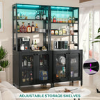 Aheaplus Bar Cabinet with Power Outlets, 67" Tall Wine Bar Cabinet Liquor Cabinets with LED Lights and Glass Holder, Coffee Bars Station for Living Room, Microwave Stand Bakers Rack Cabinets, Black