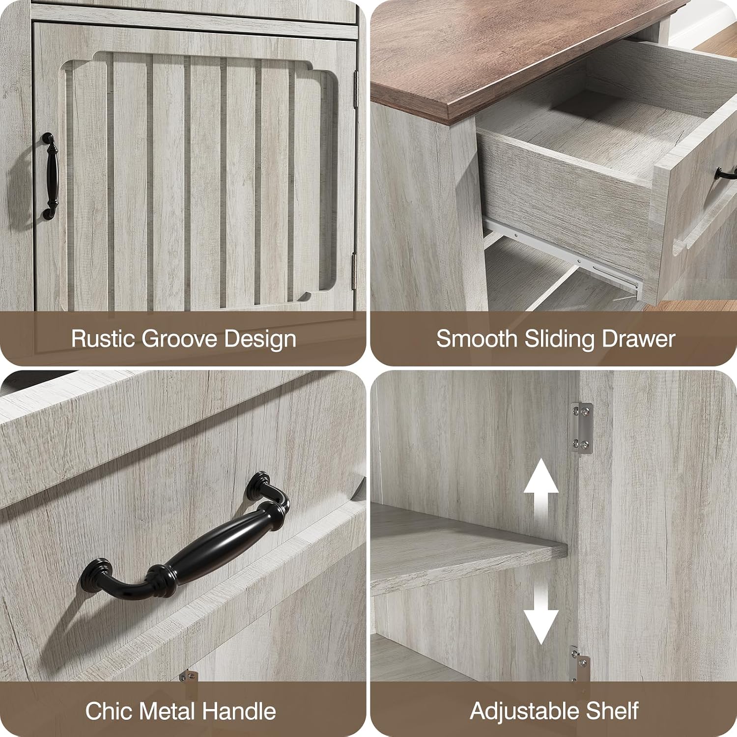 Halitaa Nightstands Set of 2 with Charging Station, White Oak | Bedside Table with Large Drawer, Side Table with Storage Cabinet and Adjustable Shelf, Farmhouse End Table for Bedroom