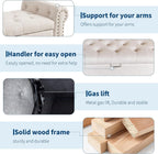 51in Bedroom Storage Bench for End of Bed, Upholstered Ottoman Bench with Button Tufted Design and Rolled Arms, Anti Cotton and Linen Entryway Bench with Safety Hinge for Living Room, Closet, Beige