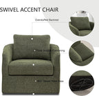 MINCETA Swivel Accent Chairs, Oversized Swivel Barrel Chair with High Density Foam, Linen Fabric Reading Chairs, Upholstered Armchair for Living Room, Bedroom, No Assembly, Green
