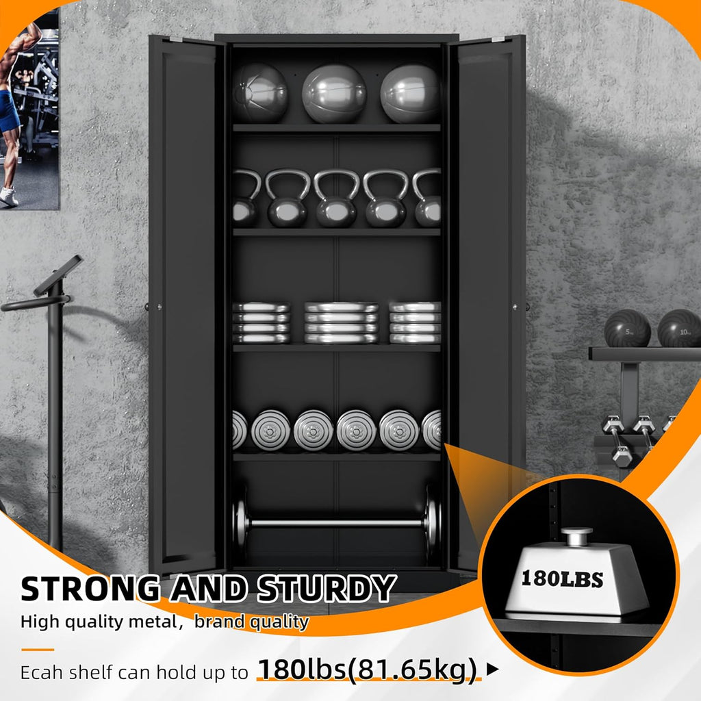 INTERGRAET Kitchen Pantry Cabinet, 63" Tall Metal Pantry Storage Cabinets with 2 Doors and 4 Shelves, Black Metal Storage Cabinet,Cupboard for Home,Kitchen,Living Room