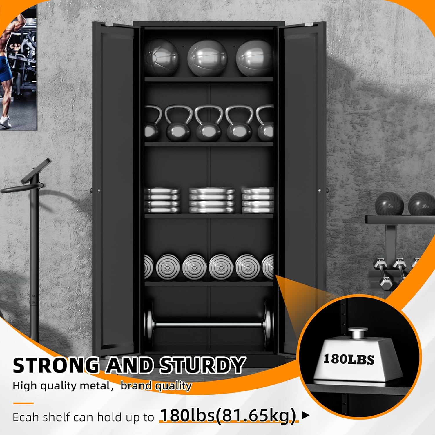 INTERGRAET Kitchen Pantry Cabinet, 63" Tall Metal Pantry Storage Cabinets with 2 Doors and 4 Shelves, Black Metal Storage Cabinet,Cupboard for Home,Kitchen,Living Room