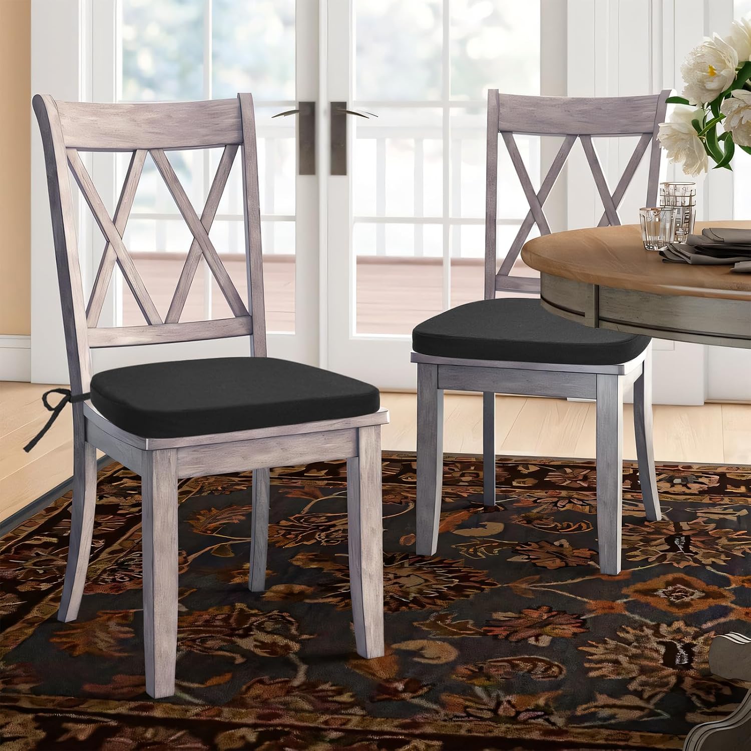 GOFORIT Dining Chairs Cushions, Memory Foam Kitchen Chair Pads with Ties and Washable Cover, Seat Cushions for Indoor Dining Room, 16.5'' x 16'', Set of 4, Black