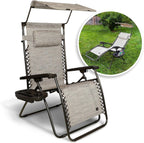 Bliss Hammocks 2 Pack 30" Wide XL Zero Gravity Outdoor Lounge Chair, Adjustable Patio Furniture with Canopy and Side Table, 360 lb Capacity, Sand
