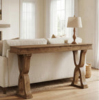 Solid Wood Console Table 63 Inch, Farmhouse Entryway Table with X-Shaped Legs, Narrow Sofa Table Behind Couch for Living Room, Hallway, Foyer, Sturdy & Easy Assembly