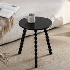 Qianly Round Bobbin Leg Table Solid Wood Bobbin Leg Side Table Space Saving Vintage Design Nightstand for Living Room, Bedroom, White