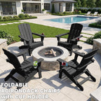 Folding Adirondack Chair with Cup Holder, Adjustable Back Plastic Patio Chairs for All Weather, HDPE Fire Pit Chair, Outdoor Lawn Chairs for Deck, Porch, Backyard, Garden, Black