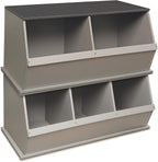 Badger Basket Three-Bin Stackable Storage Cubby – Woodgrain Gray, Expandable Storage with Top Display Shelf for Toys, Crafts & More