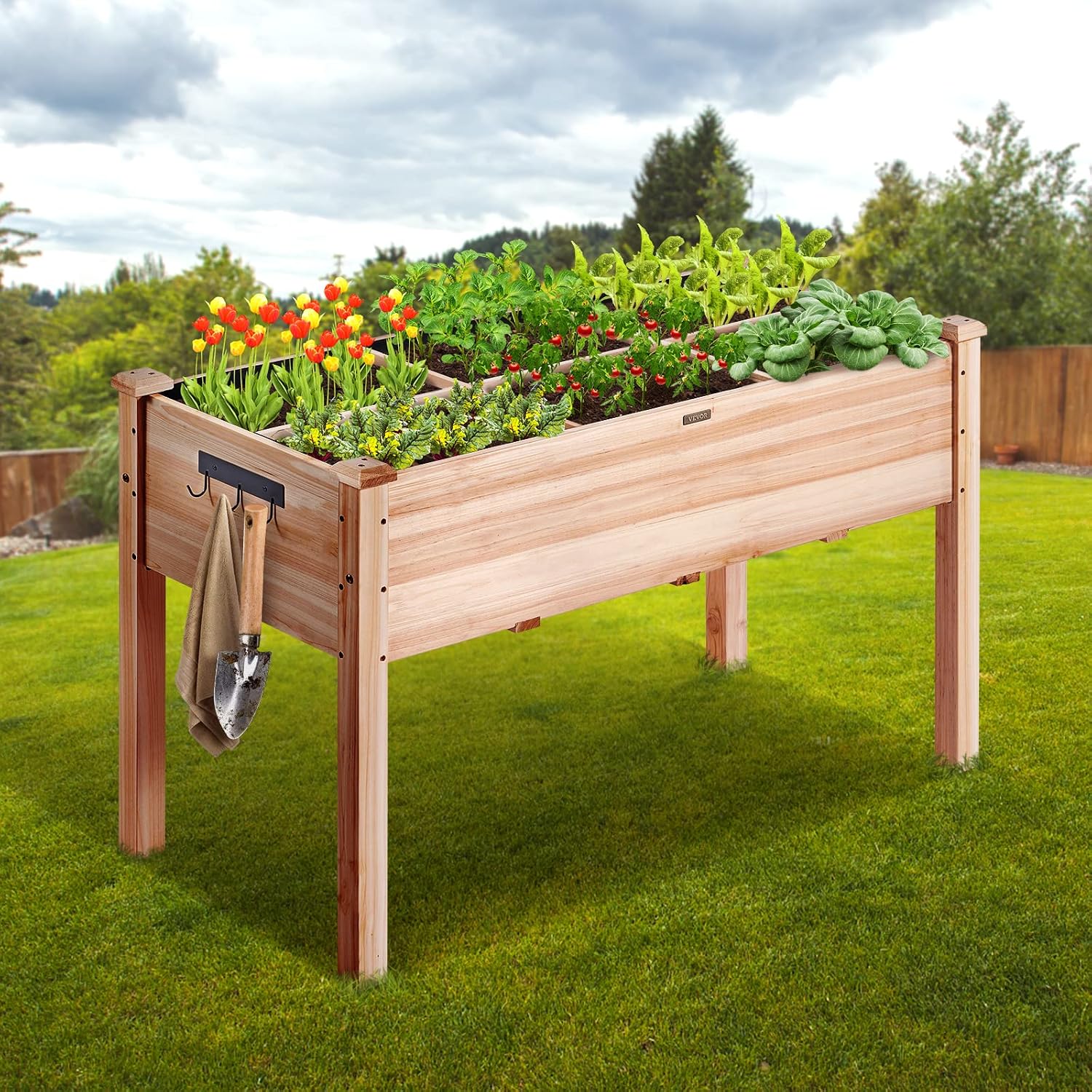 VEVOR Raised Garden Bed 48x24x30in with Sturdy Legs, High End Natural Fir Wood Planter Box Elevated Planting Stand for Backyard/Garden/Patio/Balcony w/Non -Woven Liner & 1 Set of Tool, 220lb Capacity