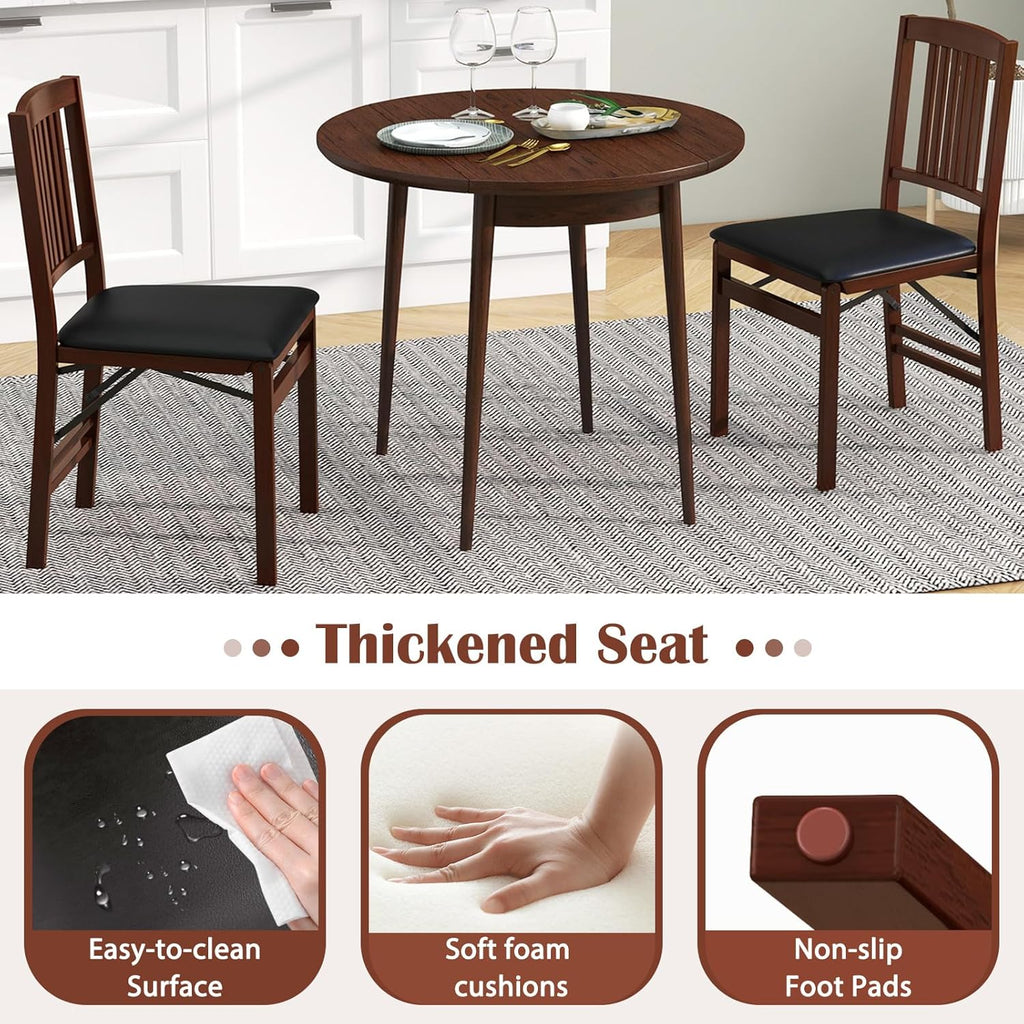 POWERSTONE Folding Dining Chairs Set of 4, Space Saving Foldable Kitchen Chairs with Padded Seat, Slatted Backrest, Solid Wood Frame, No Assembly for Dining Room Apartment Small Spaces