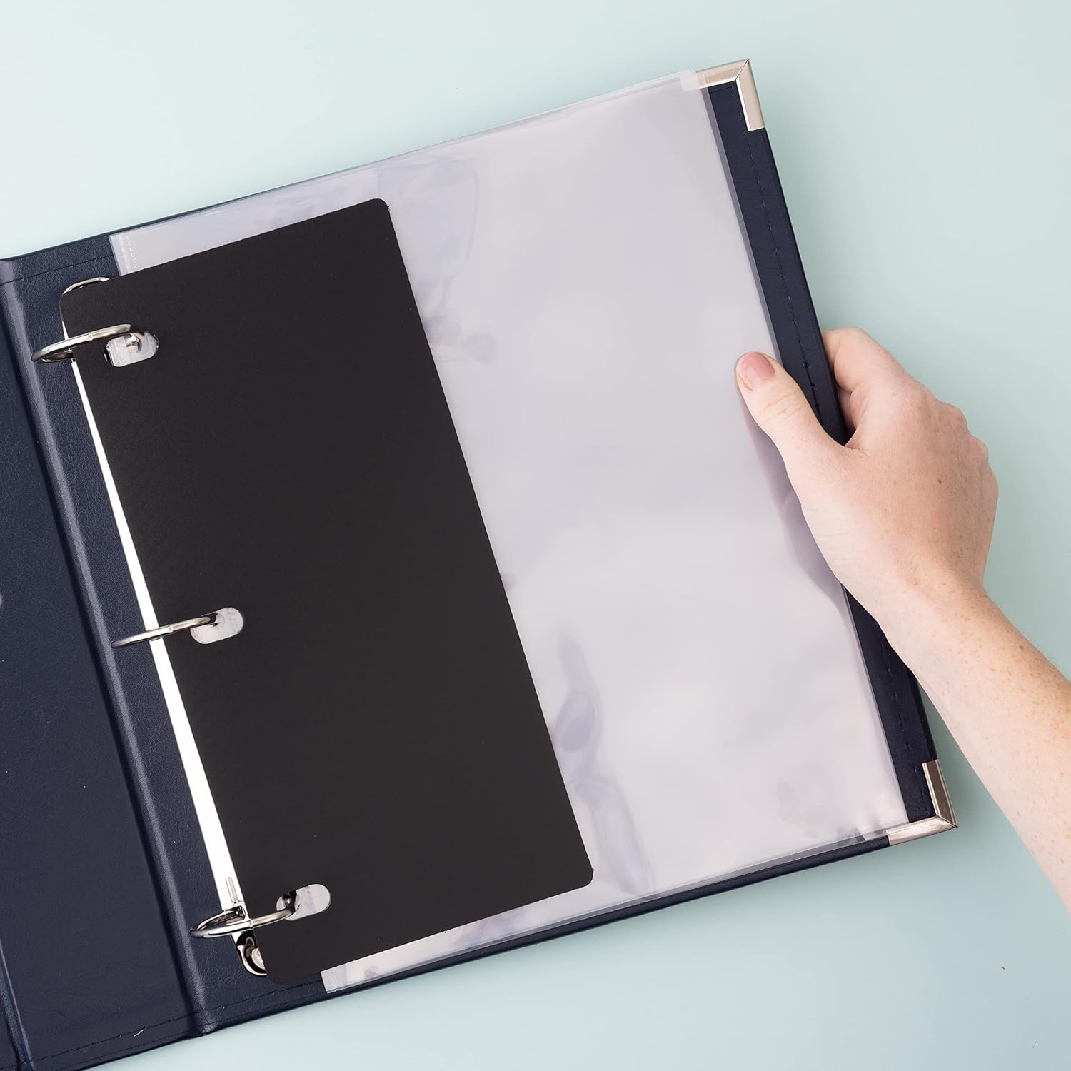 We R Memory Keepers 8.5x11 Navy Photo Album, Protect Memories and Photos, Soft, Acid-free Faux Leather, Classy Decorative Spine Label, Snag-free Rings, Includes 5 Page Protectors
