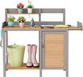 Outdoor Wooden Potting Bench Table with Sink, Garden Table Work Bench with Storage, Workstation for Outside Patio Lawn