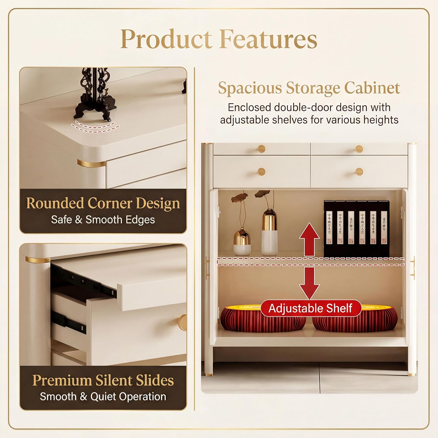 Solid Wood Frame Buddhist Altar Cabinet, Personal Shrine Altar Table with Storage Drawer, Chinese Cabinet Pedestal Offering Table Buddhist Prayer (White, 49.6" L * 23.6" W * 50" H in, Wood)