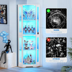 BROTTAR 65" Corner Glass Display Cabinet with LED Lights, 4-Tier Showcase Display Case with Glass Doors & Human Body Sensor, Curio Cabinet for Collectibles, Figure, Liquor, White