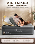 Fast Inflate AirBed, Quiet & Comfortable Blow Up Bed for Home Guests, Camping, Travel, 20” Tall Luxury Air Mattress with Quilted Foam Topper, U-shaped PVC strap for Extra Firm Support, Inflatable Bed