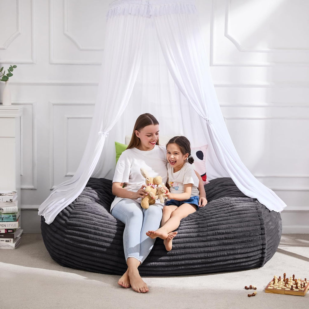 Hobestluk 4FT Bean Bag Chairs Adult Bean Bag with Portable Handle Comfy Large Bean Bag Chair with Removable Cover for Living Room Bedroom or Reading Nook (Stripe Dark Grey, 4FT)