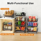 3 Tier Rolling Pantry Floor Organizers and Storage Cart with Wheels, Stackable Wire Fruit Basket Stand for Kitchen Organization, Three Tiered Pantry Storage Rack for Snack, Vegetable, Produce, Fruits