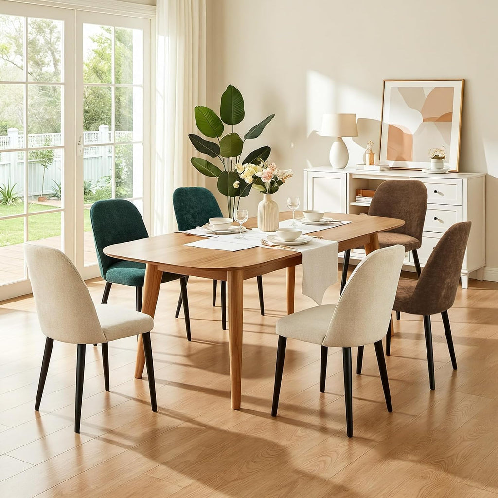 Upholstered Dining Chairs Set of 4, Chenille Mid Century Modern Fabric Dining Room Chair High-Back Padded Kitchen Chairs with Padded Seat and Metal Legs for Kitchen Dining Room Restaurant Cafe, Beige