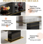 Luxury 70" Black High Gloss Rectangular Dining Table with 1.5" Thick Tabletop, Gold Accent Trims & Sturdy Pedestal Base, Elegant Modern Dining Table for 4-6 People, Kitchen & Dining Room Furniture