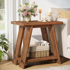 Solid Wood Side Table, Narrow Small End Table with 2-Tier Storage, Farmhouse Rectangle Bedside Nightstand for Living Room Bedroom, Small Places (1, Brown)