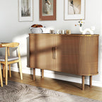 Mid-Century Modern Sideboard Buffet Cabinet, 55" Storage Cabinet with 4 cabinets, Decorative Fluted Sliding Doors for Bedroom Dining Room Small Space, Walnut Finish, Walnut