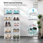 XX-Large Clear Shoe Storage Boxes with Magnetic Door, Thickened Stackable Shoe Organizer 12 Pack, Sneaker Display Case for Closet Organization & Entryway Storage, Dust-Proof Space Saving System, White