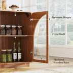 Sideboard Buffet Cabinet with Storage, 68" Walnut Credenza Accent Cabinet Buffet Table w/4 Arched Glass Doors & LED Light, Modern Coffee Bar Liquor Cabinet w/2 Shelves for Kitchen Entryway