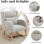 Nursery Rocking Chairs,Upholstered Rocking Chair Nursery for Mom Rocker with High Backrest and Solid Wood Legs,Modern Indoor Rocking Chair for Living Room Bedroom Adults (Teddy Light Grey)