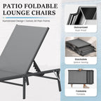 UDPATIO Foldable Patio Lounge Chair Sets with Side Table, No Assembly Outdoor Chaise Lounge with 5-Positions, Poolside Lounge Chairs with Portable Design for Pool, Beach, Deck, Backyard-Gray